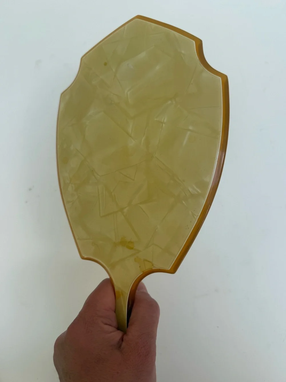 Vtg Art Deco Pearlized Celluloid Bakelite Hand Held Mirror -Beveled Glass READ